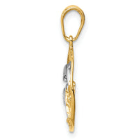 14K and Rhodium Double Dolphins In Circle Pendant-K4186