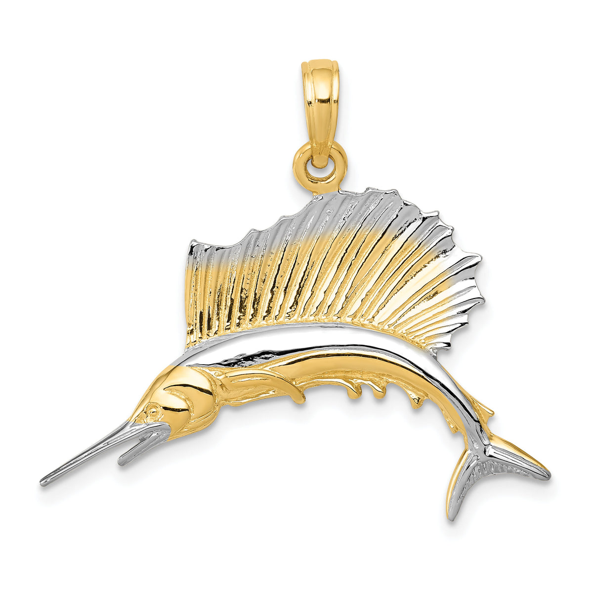 14K w/Rhodium Sailfish Pendant-K4192