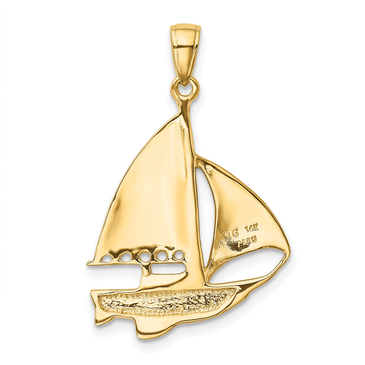 14K 2-D Blue and White Enameled Sailboat Pendant-K4199