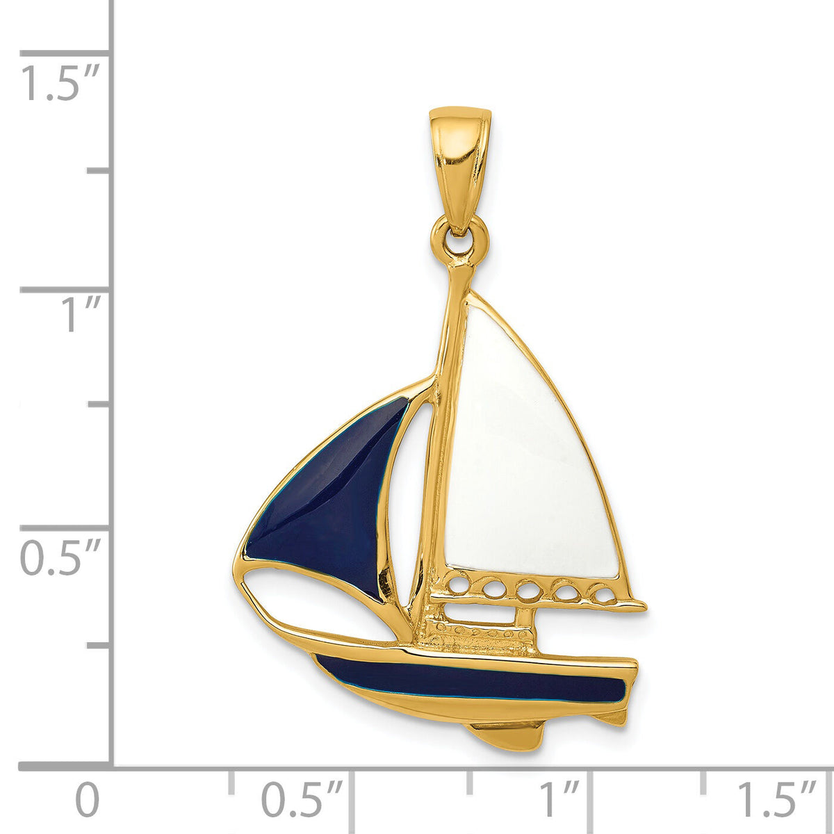 14K 2-D Blue and White Enameled Sailboat Pendant-K4199