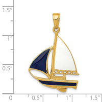 14K 2-D Blue and White Enameled Sailboat Pendant-K4199