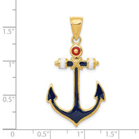 14K 2-D Red, White, and Blue Enameled Anchor Pendant-K4201