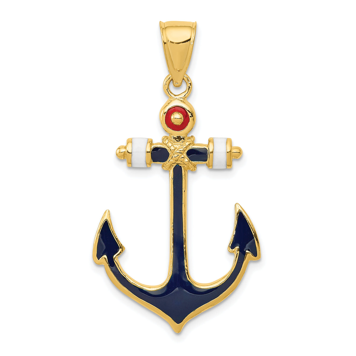14K 2-D Red, White, and Blue Enameled Anchor Pendant-K4201