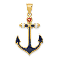 14K 2-D Red, White, and Blue Enameled Anchor Pendant-K4201