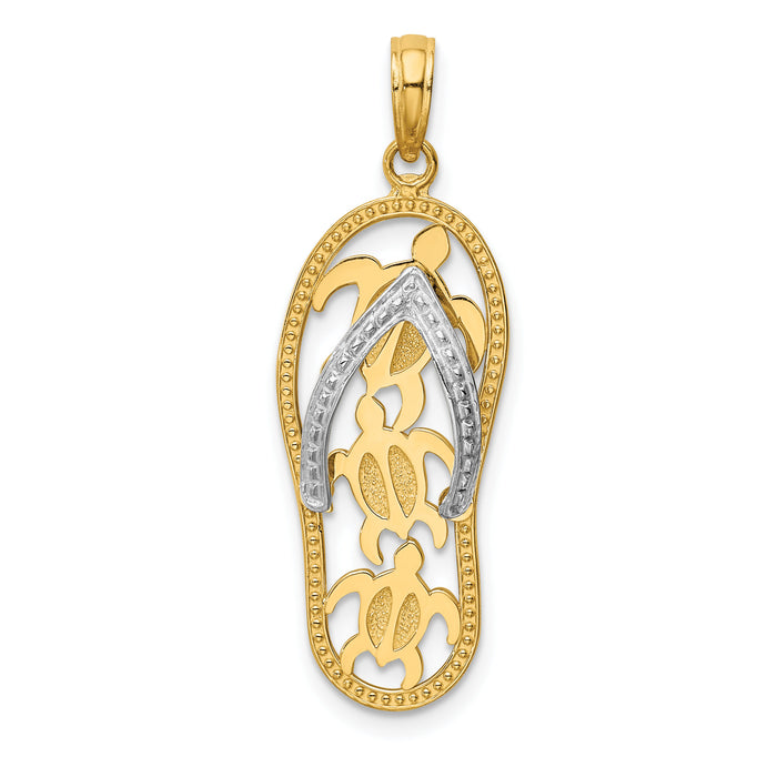 14K Two-tone Triple Sea Turtle Flip-Flop Pendant-K4206