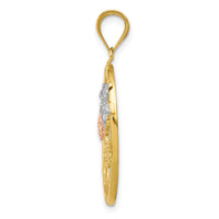 14k Two-tone w/White Rhodium Diamond-cut Oval Floral Pendant-K4214