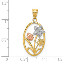 14k Two-tone w/White Rhodium Diamond-cut Oval Floral Pendant-K4214