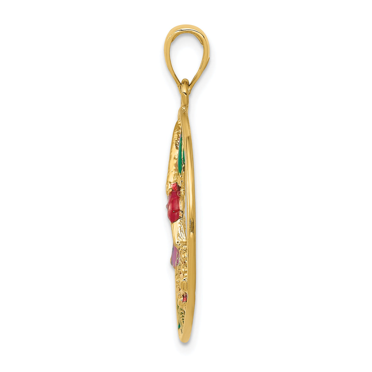 14K Enameled Hummingbird and Flower in Circle Pendant-K4221