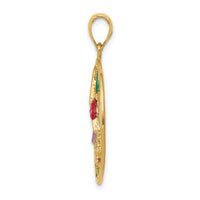 14K Enameled Hummingbird and Flower in Circle Pendant-K4221