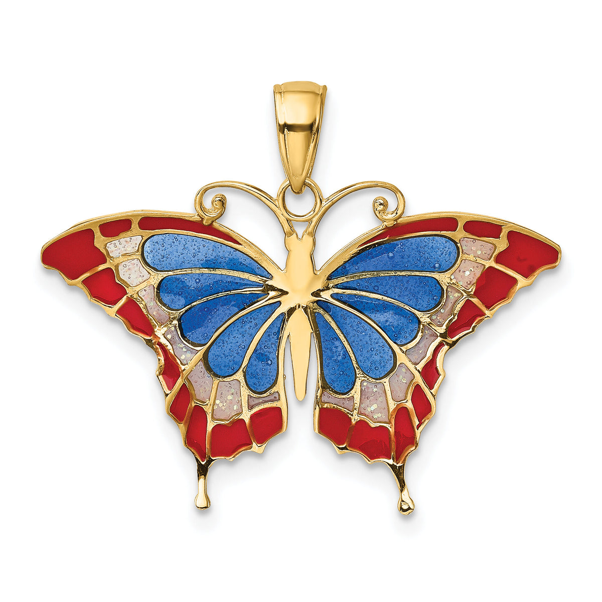 14K Blue and Red Enameled Butterfly Pendant-K4230