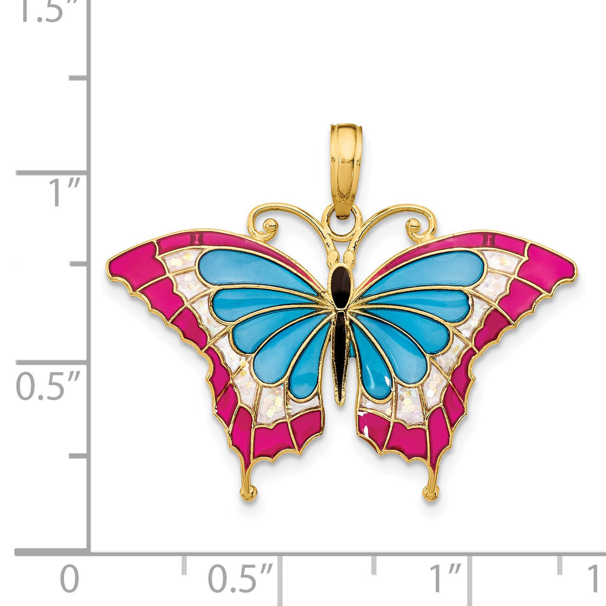 14K Blue and Red Enameled Butterfly Pendant-K4230