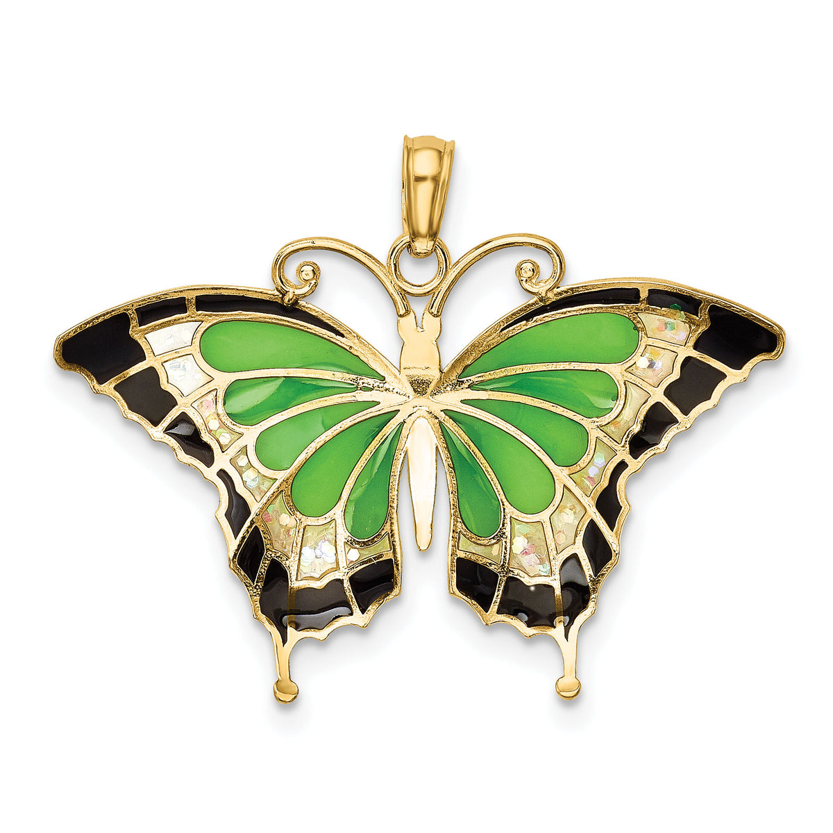 14K Green Enameled Butterly Pendant-K4231