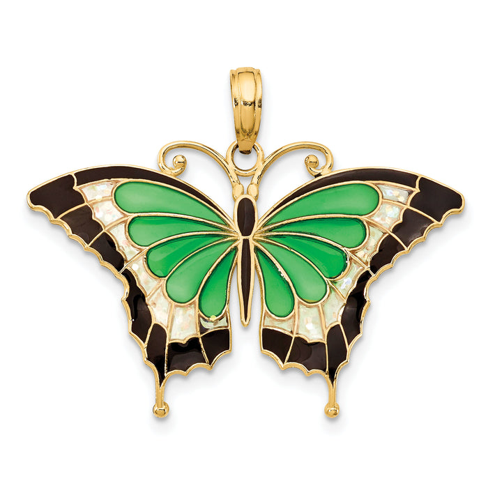 14K Green Enameled Butterly Pendant-K4231