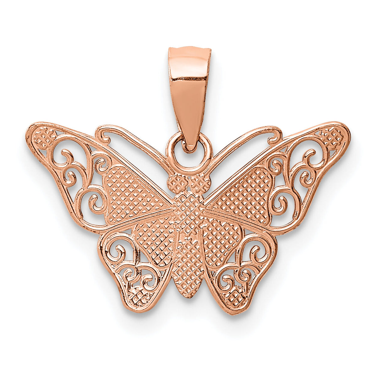 14k Rose Gold w/Rhodium Diamond-cut Butterfly Pendant-K4237