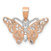 14k Rose Gold w/Rhodium Diamond-cut Butterfly Pendant-K4237