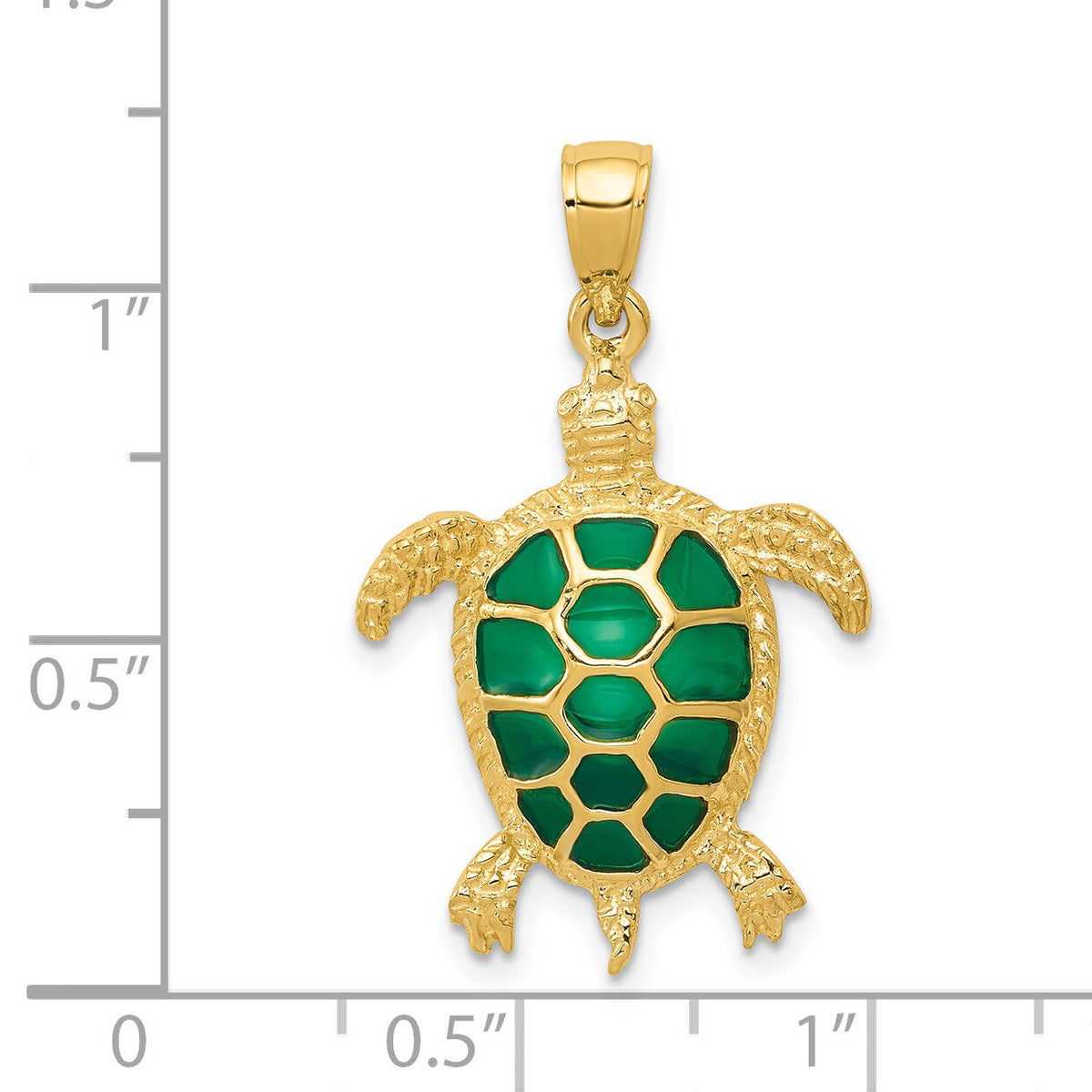 14K Green Enameled Sea Turtle Pendant-K4256