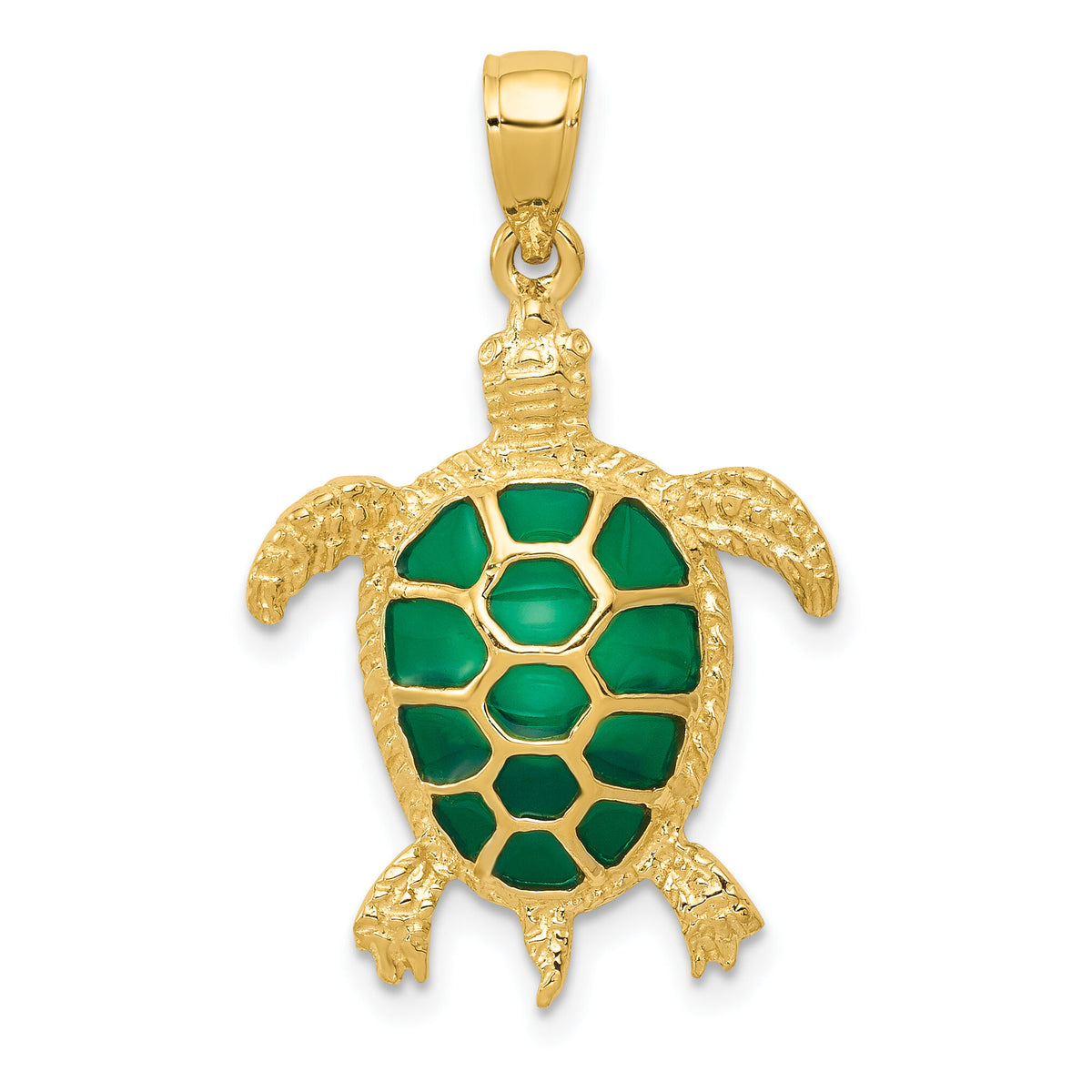 14K Green Enameled Sea Turtle Pendant-K4256