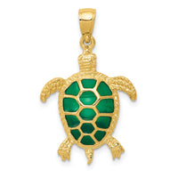 14K Green Enameled Sea Turtle Pendant-K4256