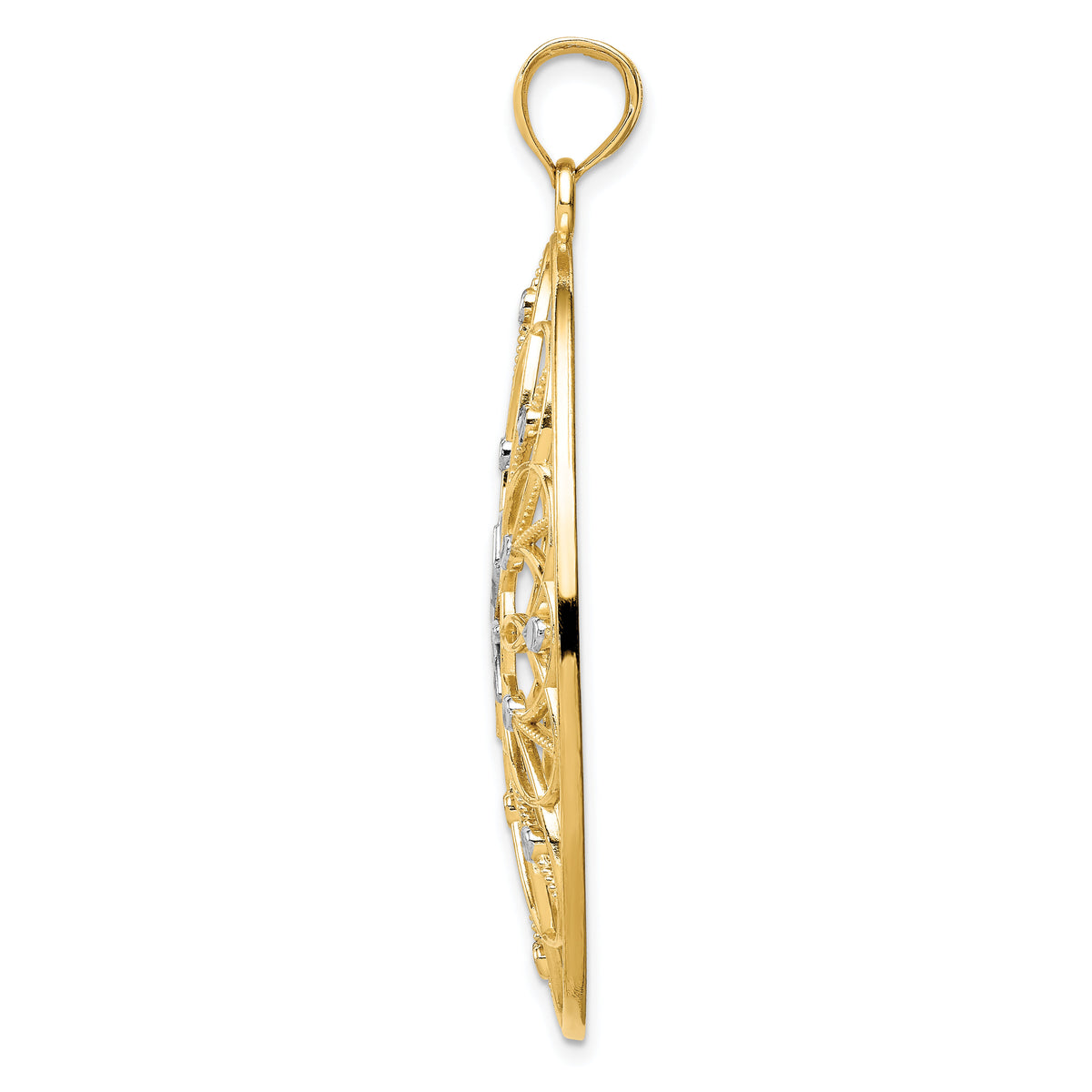 14Kw/ Rhodium Floral Medallion Pendant-K4284