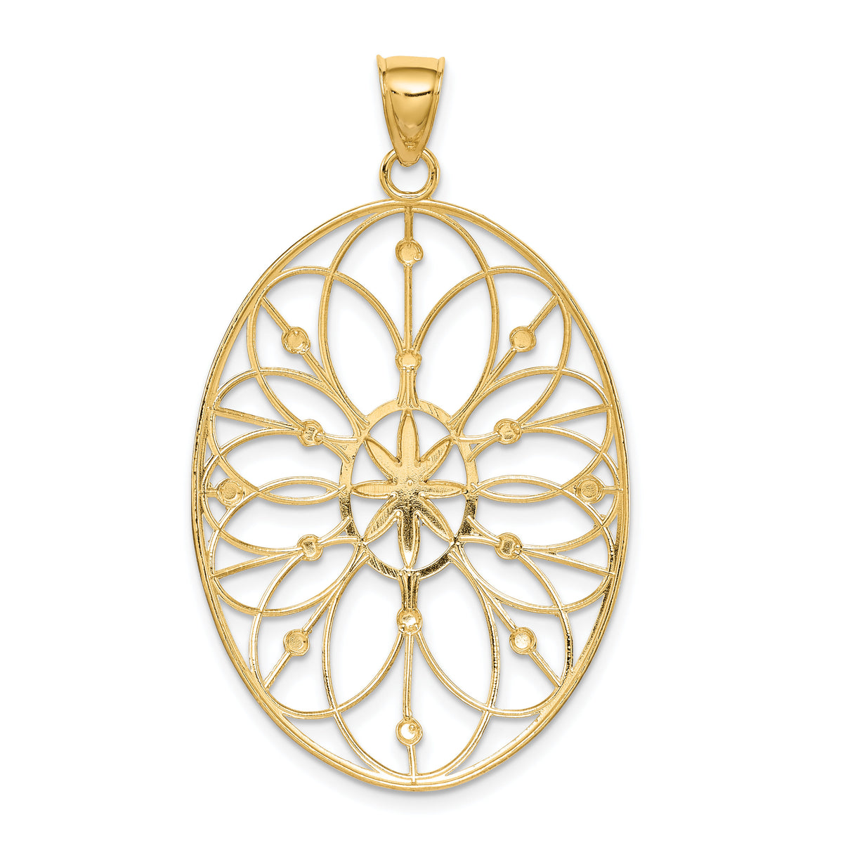 14Kw/ Rhodium Floral Medallion Pendant-K4284