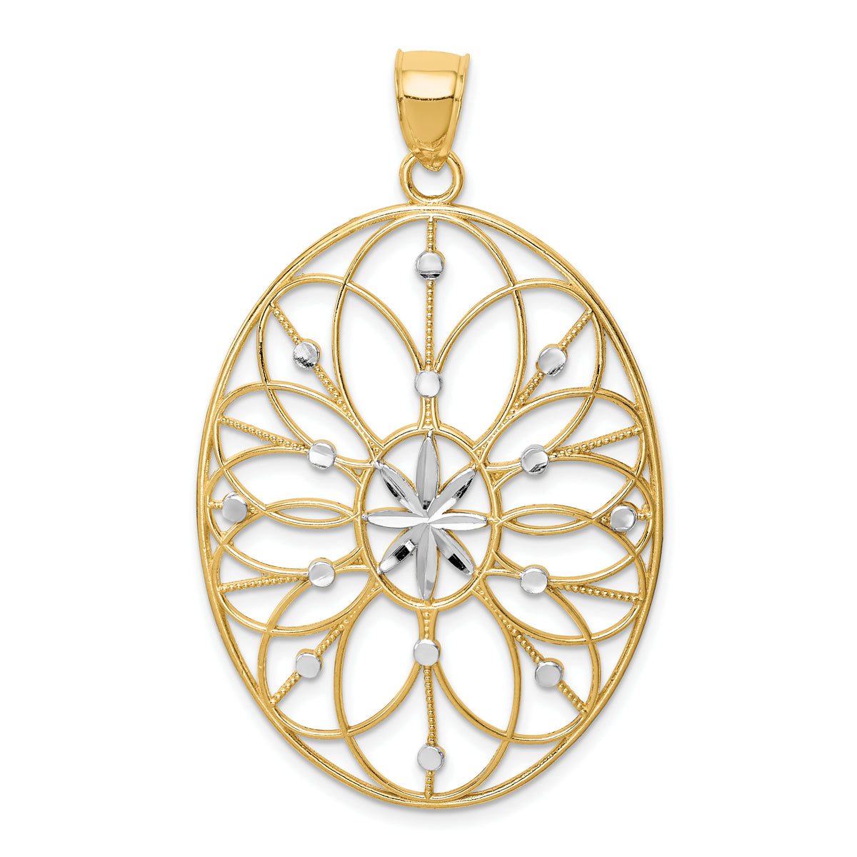 14Kw/ Rhodium Floral Medallion Pendant-K4284