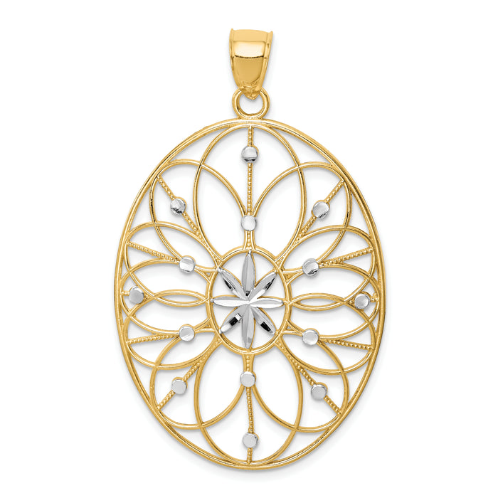 14Kw/ Rhodium Floral Medallion Pendant-K4284