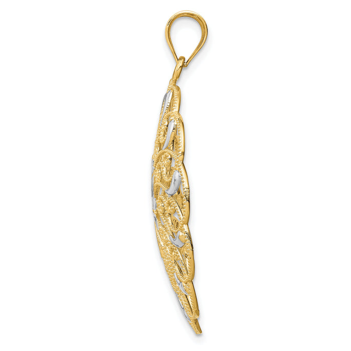 14k and Rhodium Diamond-cut Fancy Swirl Pendant-K4285