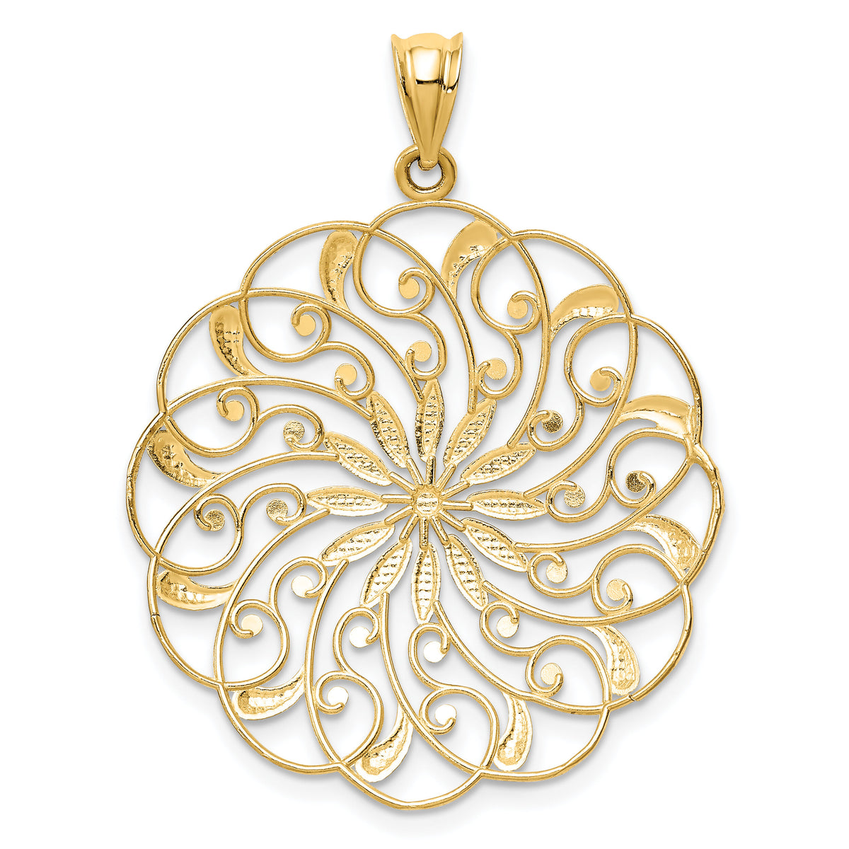 14k and Rhodium Diamond-cut Fancy Swirl Pendant-K4285
