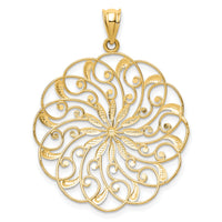 14k and Rhodium Diamond-cut Fancy Swirl Pendant-K4285