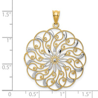 14k and Rhodium Diamond-cut Fancy Swirl Pendant-K4285