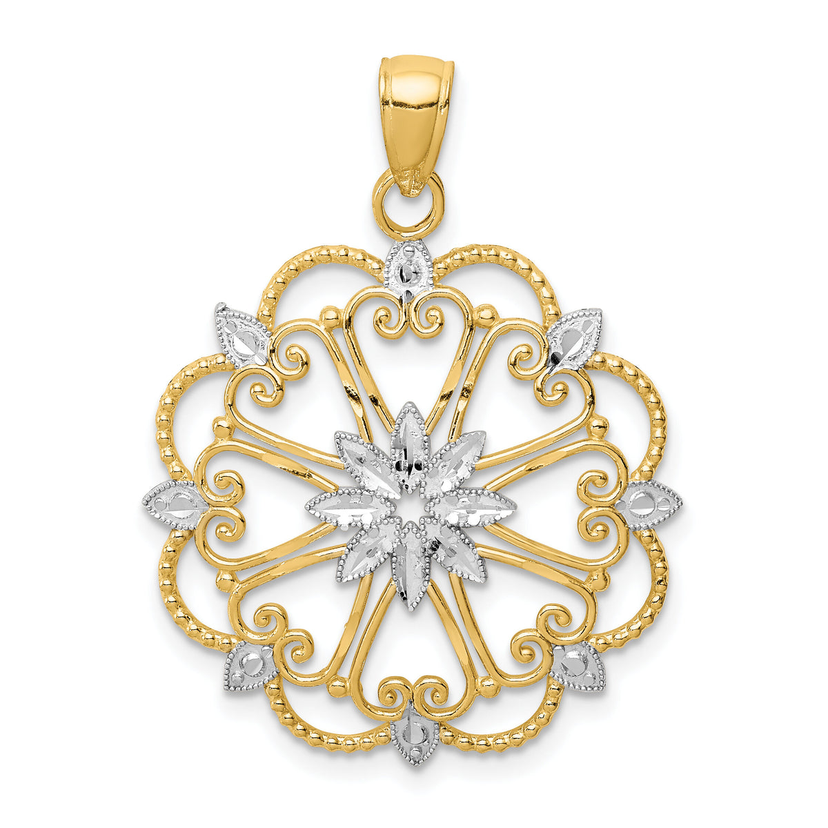 14K and Rhodium Starburst Pendant-K4294
