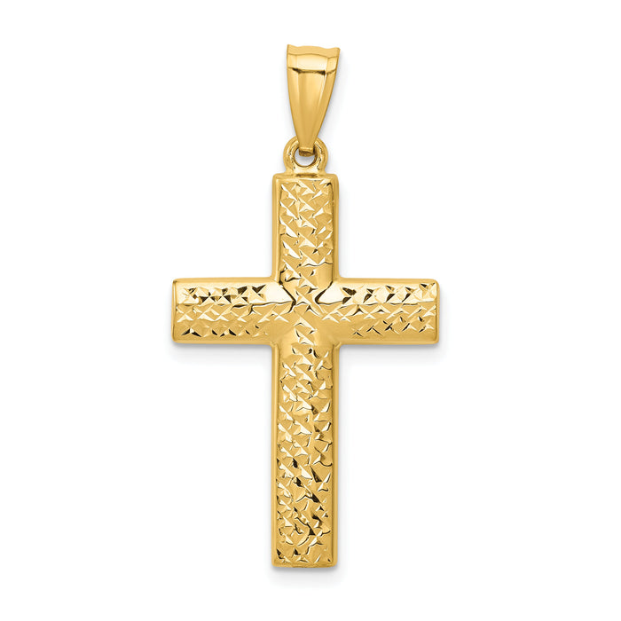 14K Reversible Textured/Polished Cross Pendant-K4318