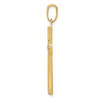 14k w/Rhodium Diamond-cut Cross Pendant-K4321