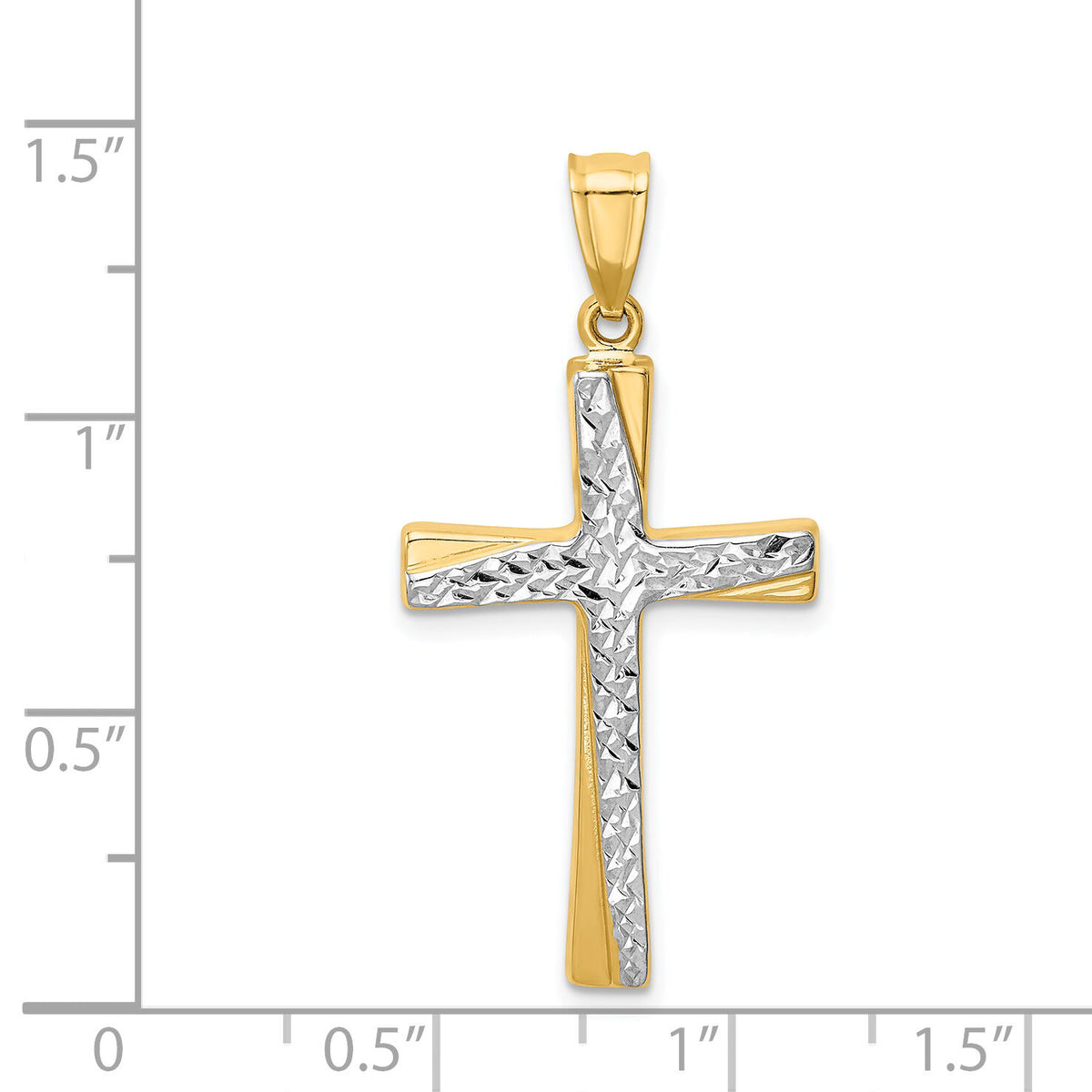 14k w/Rhodium Diamond-cut Cross Pendant-K4321