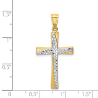 14k w/Rhodium Diamond-cut Cross Pendant-K4321