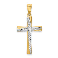 14k w/Rhodium Diamond-cut Cross Pendant-K4321
