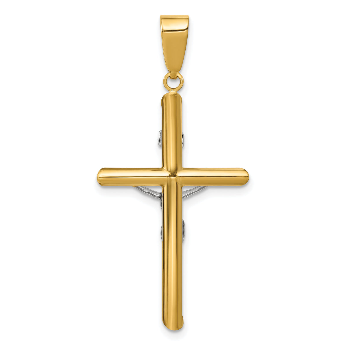14k Two-tone Hollow Crucifix Pendant-K4324