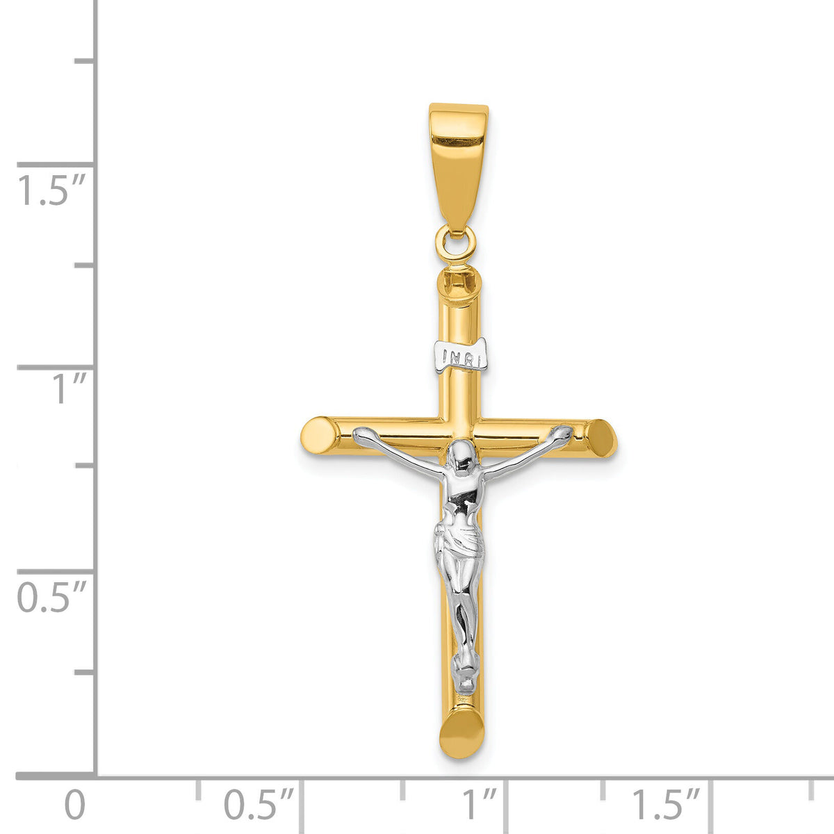 14k Two-tone Hollow Crucifix Pendant-K4324