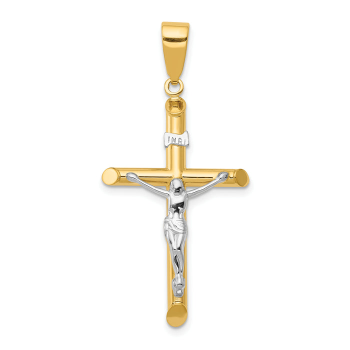 14k Two-tone Hollow Crucifix Pendant-K4324