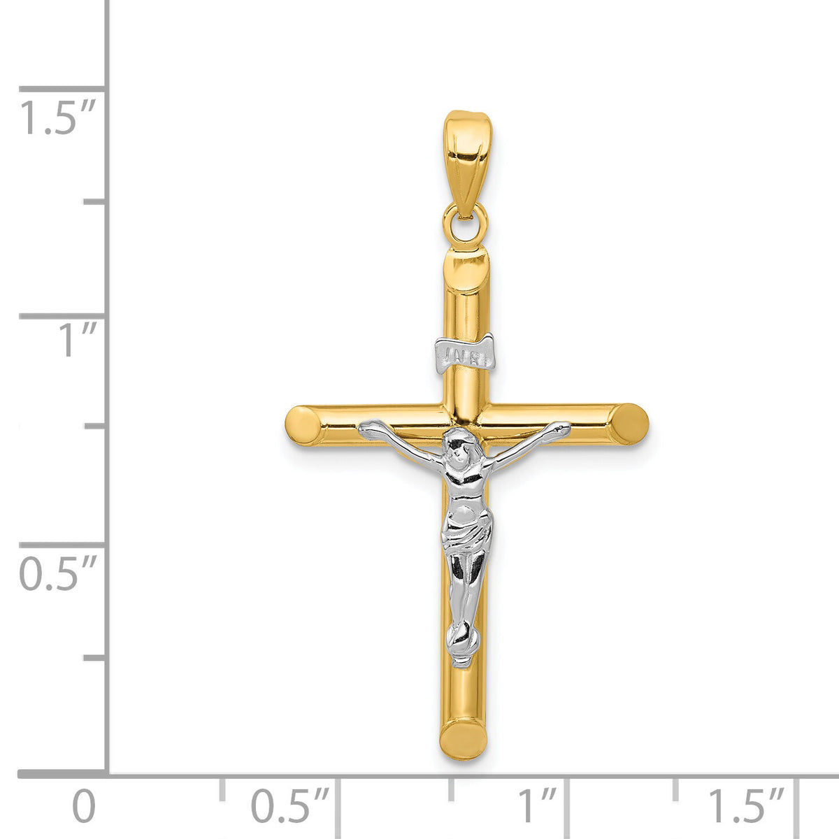 14k Two-tone Hollow Crucifix Pendant-K4326