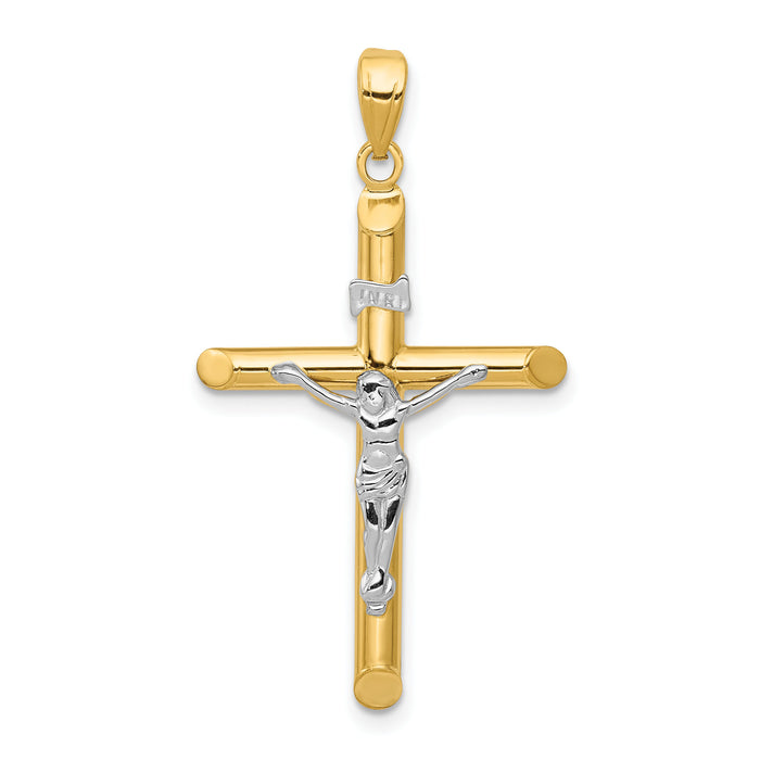 14k Two-tone Hollow Crucifix Pendant-K4326