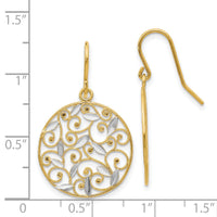 14K and Rhodium Diamond-cut Filigree Circle Wire Earrings-K4348