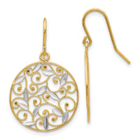 14K and Rhodium Diamond-cut Filigree Circle Wire Earrings-K4348