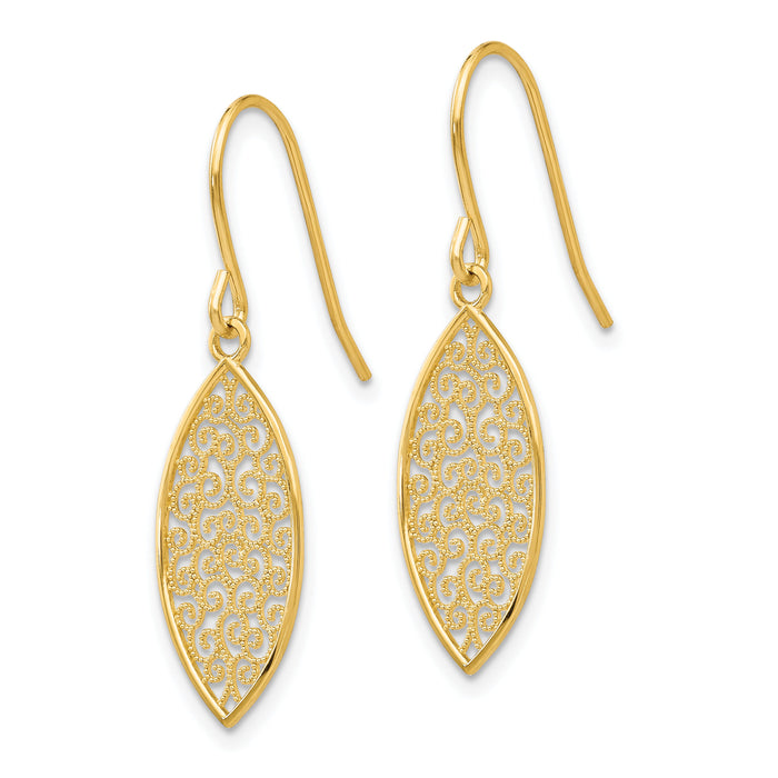 14k Fancy Filigree Teardrop Dangle Earrings-K4365