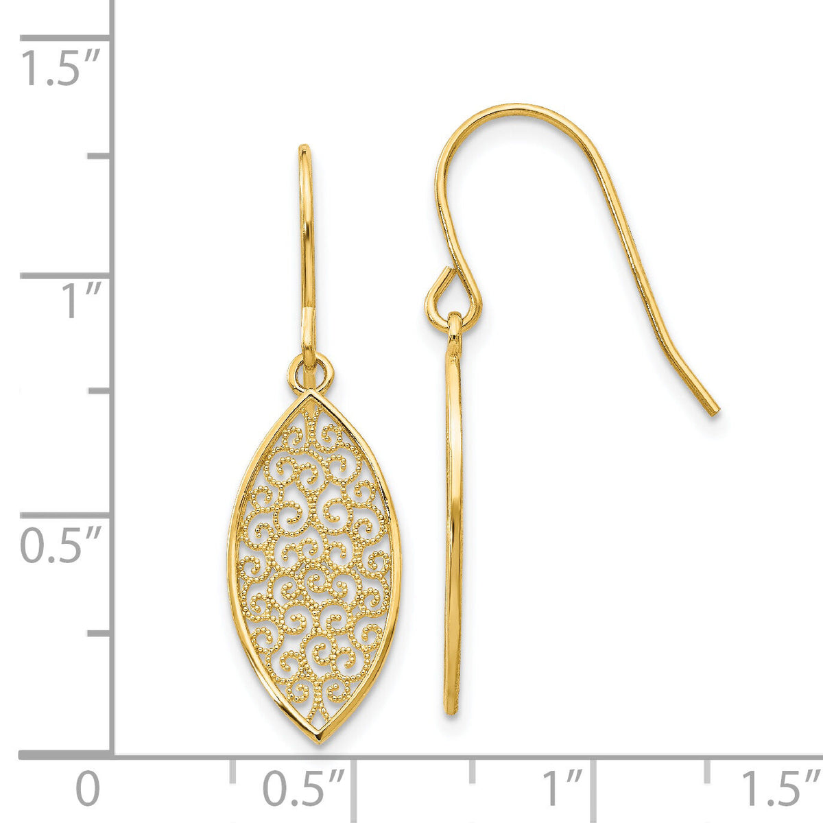 14k Fancy Filigree Teardrop Dangle Earrings-K4365