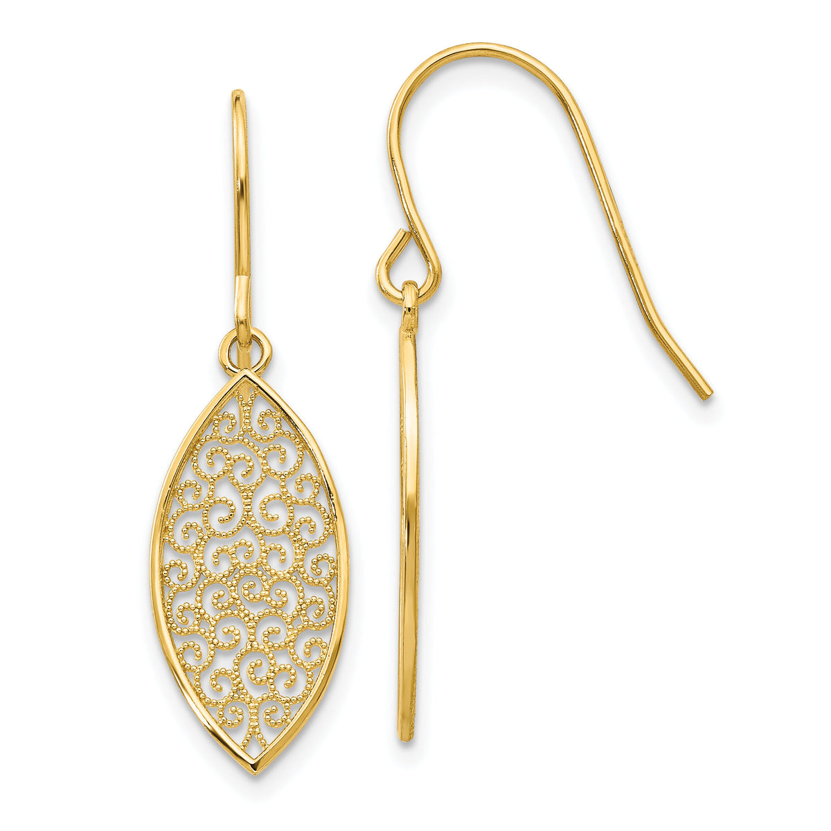 14k Fancy Filigree Teardrop Dangle Earrings-K4365
