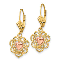 14K Two-tone Heart with Lace Trim Leverback Earrings-K4384