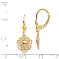 14K Two-tone Heart with Lace Trim Leverback Earrings-K4384