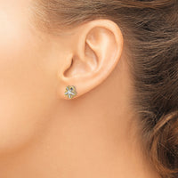 14K w/Rhodium Diamond-cut Flower Post Earrings-K4410