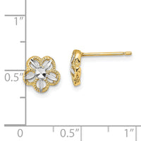 14K w/Rhodium Diamond-cut Flower Post Earrings-K4410